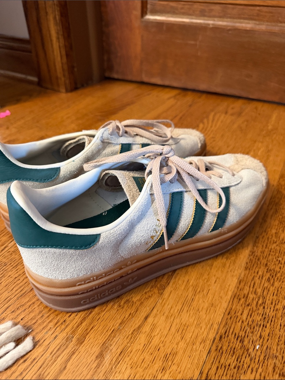 adidas Women’s Gazelle Suede Platform Sneakers in Beige and Green